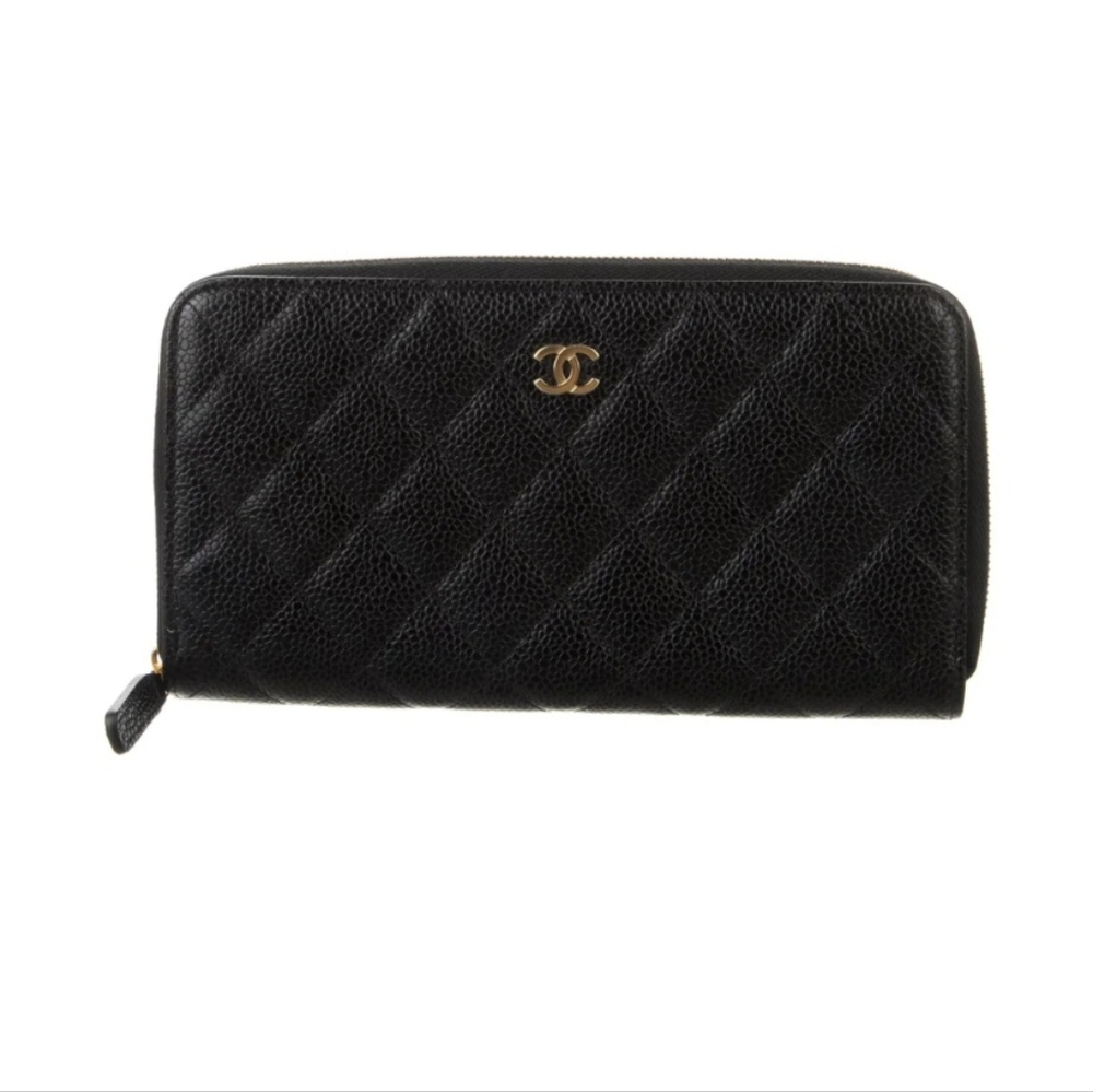 Chanel Caviar Quilted Zip Around Wallet